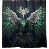Mystical Phoenix Bird in Green und Blues Duschvorhang (Vorderseite)