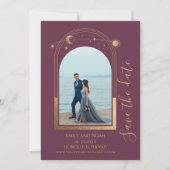 Mystical Plum Gold Sun Moon Stars Space Save The Date (Vorderseite)