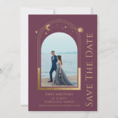 Mystical Plum Gold Sun Moon Stars Space Save The Date (Vorderseite)