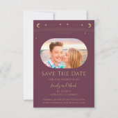 Mystical Plum Gold Sun Moon Stars Space Save The Date (Vorderseite)