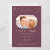 Mystical Plum Gold Sun Moon Stars Space Save The Date (Vorderseite)