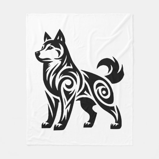 Mystical Powerful Tribal Husky Dog Fleecedecke (Vorderseite)
