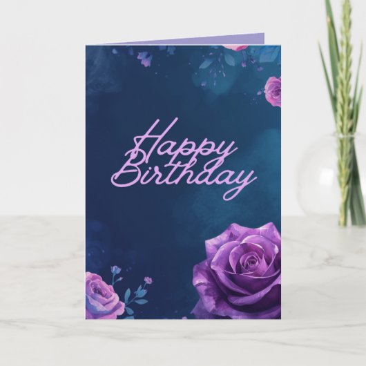 Mystical Purple Rose Folded Birthday Card, Blank Karte (Vorderseite)