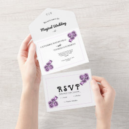 Mystical Purple Rose Wedding All In One Einladung