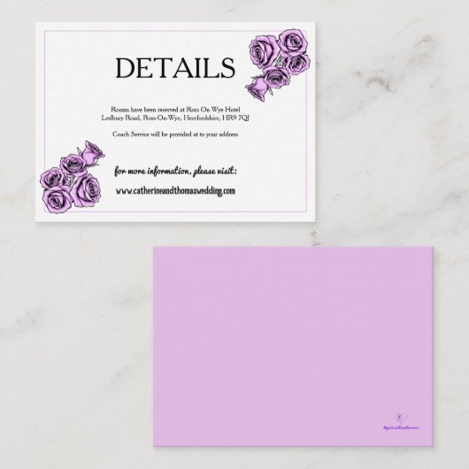 Mystical Purple Rose Wedding Begleitkarte (Vorne/Hinten)