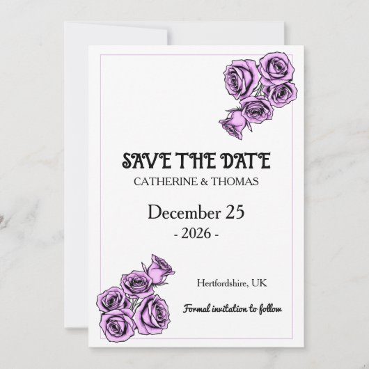Mystical Purple Rose Wedding Save The Date (Vorderseite)