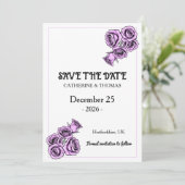 Mystical Purple Rose Wedding Save The Date (Stehend Vorderseite)