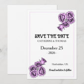 Mystical Purple Rose Wedding Save The Date (Vorne/Hinten)