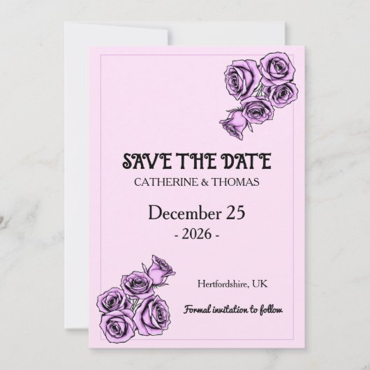 Mystical Purple Rose Wedding Save The Date (Vorderseite)