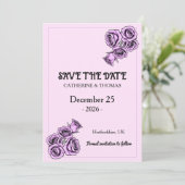 Mystical Purple Rose Wedding Save The Date (Stehend Vorderseite)