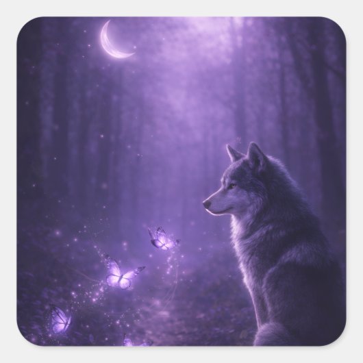 Mystical Purple Wolf Sticker with Moon and Glowing (Vorderseite)