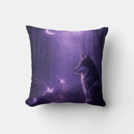 Mystical Purple Wolf Throw Pillow Kissen
