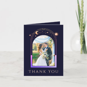 Mystical Rainbow Blue Sun Moon Stars Foto Wedding Dankeskarte