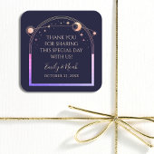 Mystical Rainbow Navy Blue Sun Moon Stars Hochzeit Quadratischer Aufkleber