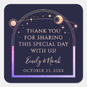 Mystical Rainbow Navy Blue Sun Moon Stars Hochzeit Quadratischer Aufkleber (Vorderseite)