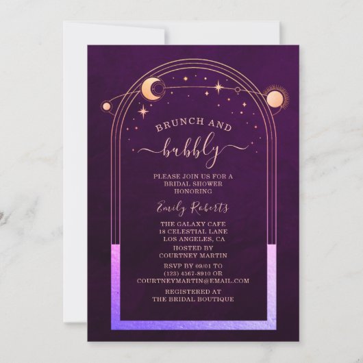 Mystical Rainbow Plum Celestial Brautparty Einladung (Vorderseite)