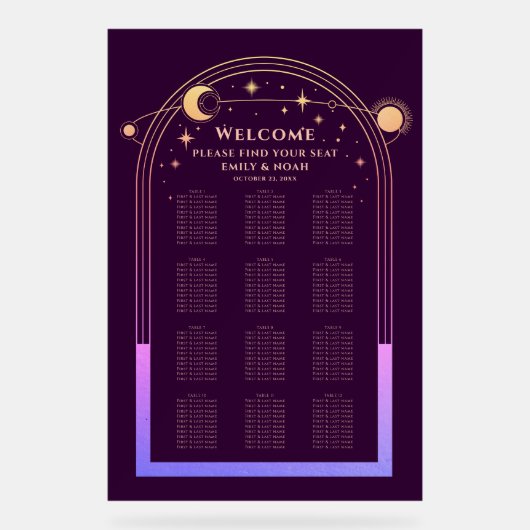 Mystical Rainbow Plum Sun Moon Stars Wedding Acrylschild (Vorderseite)