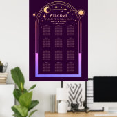 Mystical Rainbow Plum Sun Moon Stars Wedding Poster (Heimbüro)