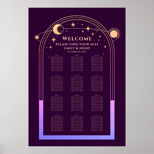 Mystical Rainbow Plum Sun Moon Stars Wedding Poster (Vorne)