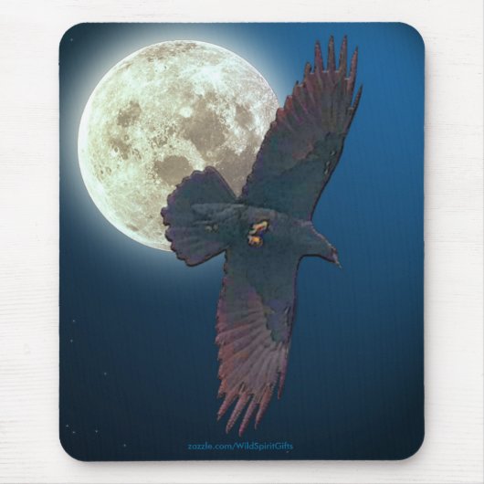 Mystical Raven & Full Moon Fantasy Art Mousepad (Vorne)