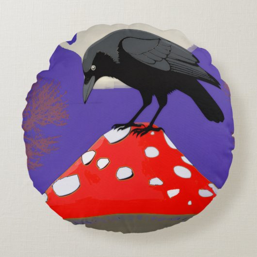 🟢 Mystical Raven Round Cushion Rundes Kissen (Vorderseite)
