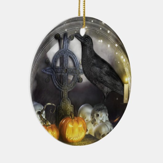 Mystical Raven Samhain Doppelseitiges Ornament (Rechts)