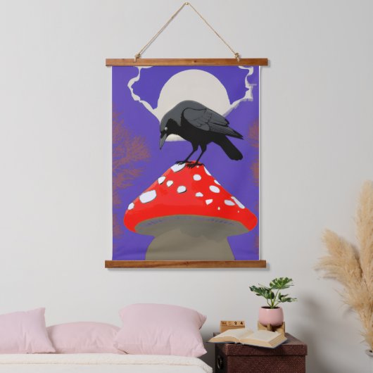 🖼️ Mystical Raven Vertical Wall Tapestry Wandteppich Mit Holzrahmen (Schlafzimmer)