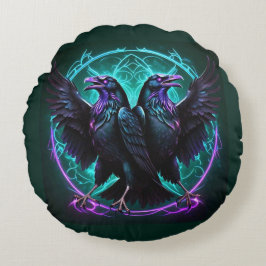Mystical Ravens Dark Green Rundes Kissen
