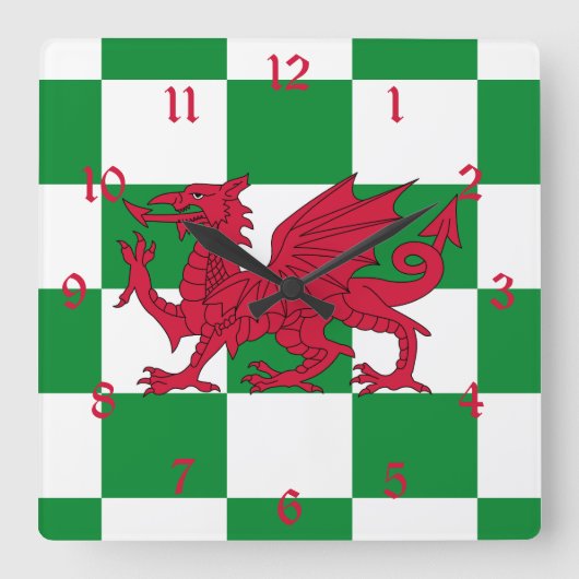 Mystical Red Celtic Dragon Flag Wales Quadratische Wanduhr (Vorderseite)