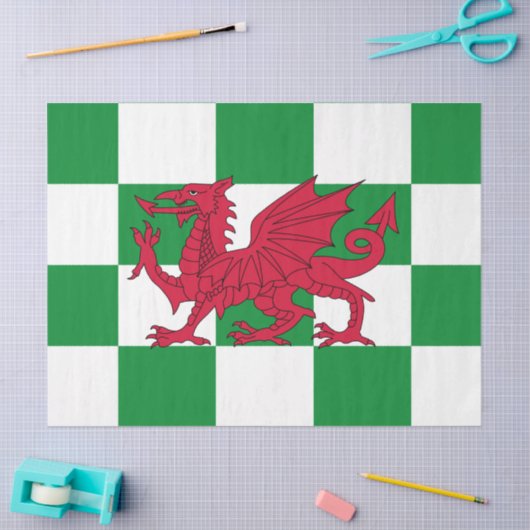 Mystical Red Celtic Dragon Flag Wales Seidenpapier (Basteln)