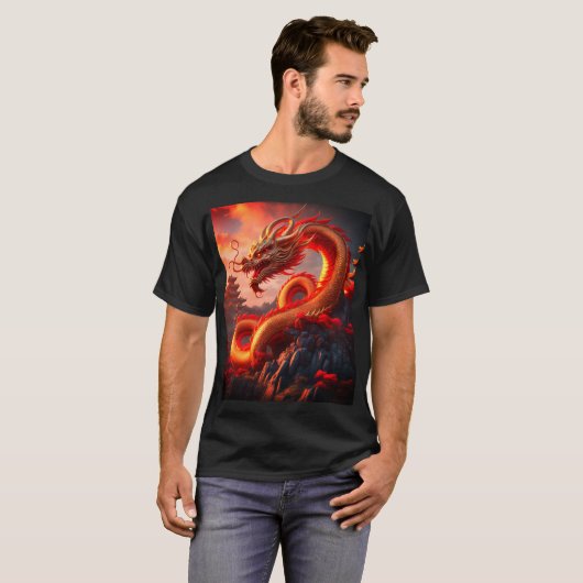 Mystical Red Fire Dragon Art T-Shirt (Vorne ganz)