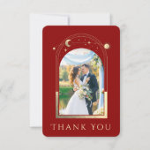 Mystical Red Gold Star Moon Stars Foto Hochzeit Dankeskarte (Vorderseite)