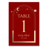 Mystical Red Gold Sun Moon Stars Celestiding Weddi Tischnummer (Rückseite)