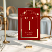 Mystical Red Gold Sun Moon Stars Celestiding Weddi Tischnummer