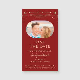 Mystical Red Gold Sun Moon Stars Save the Date Magnetkarte