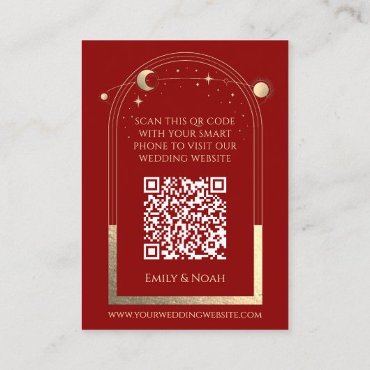 Mystical Red Gold Wedding Website UAWG QR Code Begleitkarte (Rückseite)
