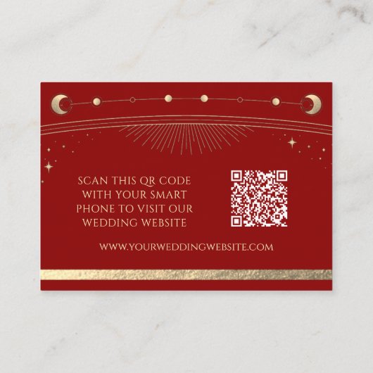 Mystical Red Gold Wedding Website UAWG QR Code Begleitkarte (Rückseite)