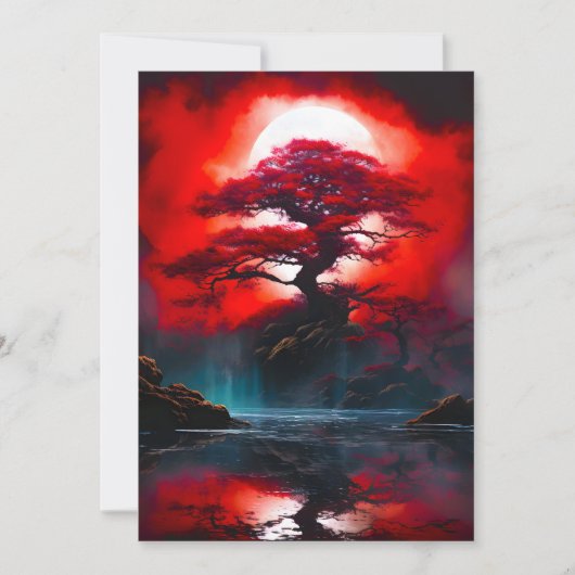 Mystical Red Tree Under Full Moon Ankündigung (Vorderseite)
