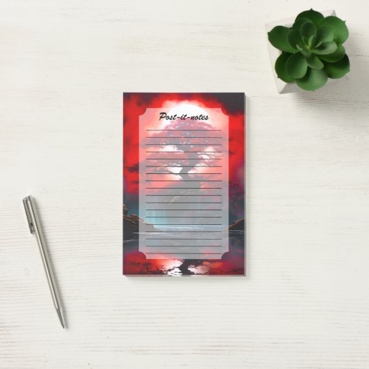 Mystical Red Tree Under Full Moon Post-it Klebezettel (Büro)