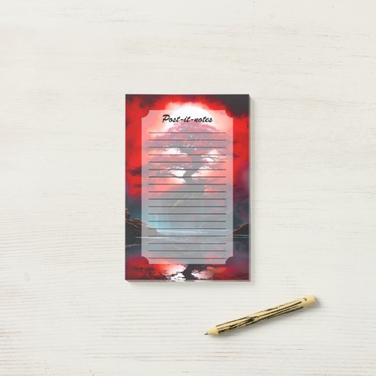 Mystical Red Tree Under Full Moon Post-it Klebezettel (Auf Schreibtisch)