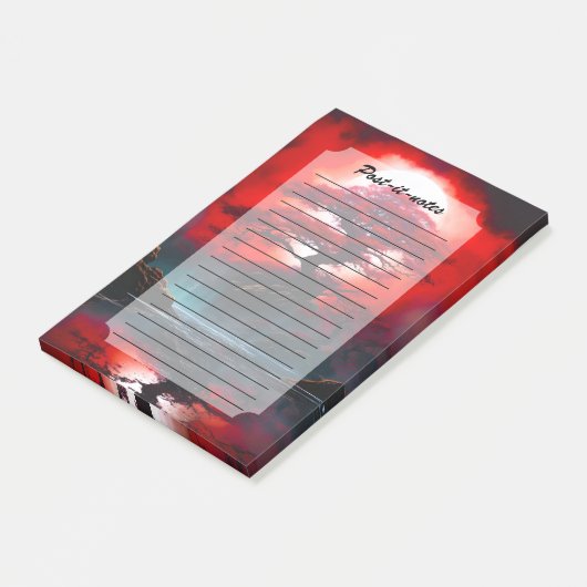 Mystical Red Tree Under Full Moon Post-it Klebezettel (angewinkelt)