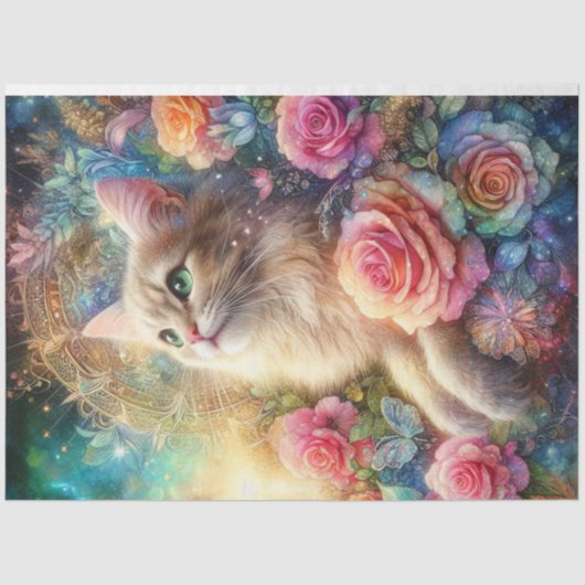 Mystical Rose Garden Cat Decoupage Seidenpapier (Vorderseite)
