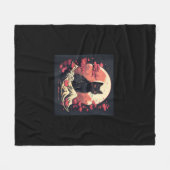 Mystical Sakura Night_ Schwarze Katze mit Vollmond Fleecedecke (Vorderseite (Horizontal))