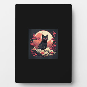 Mystical Sakura Night_ Schwarze Katze mit Vollmond Fotoplatte
