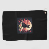 Mystical Sakura Night_ Schwarze Katze mit Vollmond Golfhandtuch (Horizontal)