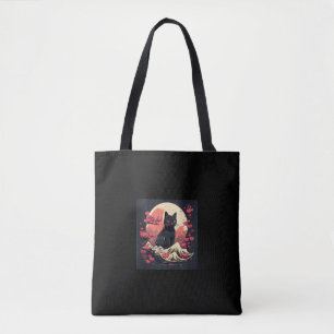 Mystical Sakura Night_ Schwarze Katze mit Vollmond Tasche