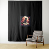 Mystical Sakura Night_ Schwarze Katze mit Vollmond Wandteppich (Beispiel)