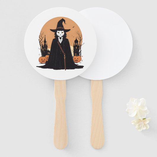 Mystical Salem Black Cat mit Pumpkins Fächer (Vorne und Hinten)