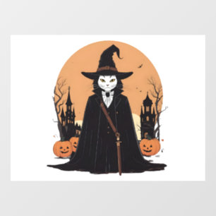 Mystical Salem Black Cat mit Pumpkins Fensteraufkleber