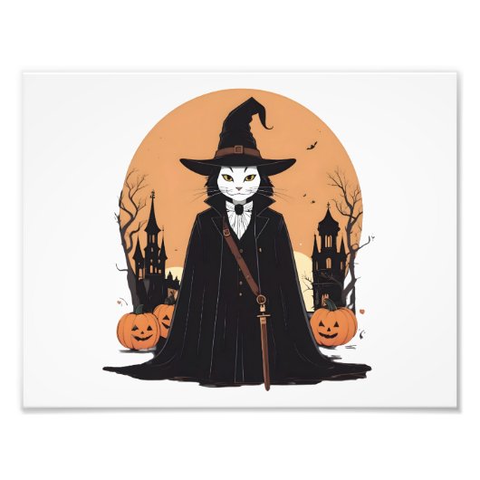 Mystical Salem Black Cat mit Pumpkins Fotodruck (Vorne)
